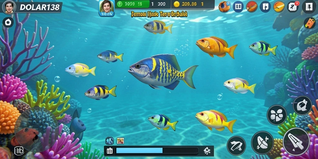 Screenshot gameplay DOLAR138 yang menunjukkan aksi menembak ikan.