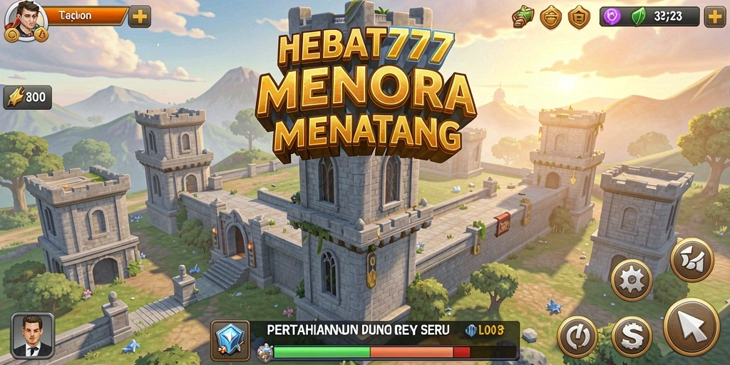 Screenshot gameplay HEBAT777 dengan serangan menara yang epik.