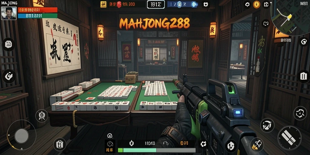 Gameplay intens dalam MAHJONG288 dengan aksi tembak-menembak yang seru.