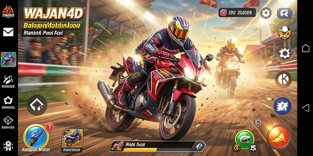 Gameplay seru WAJAN4D dengan balapan motor yang mendebarkan.